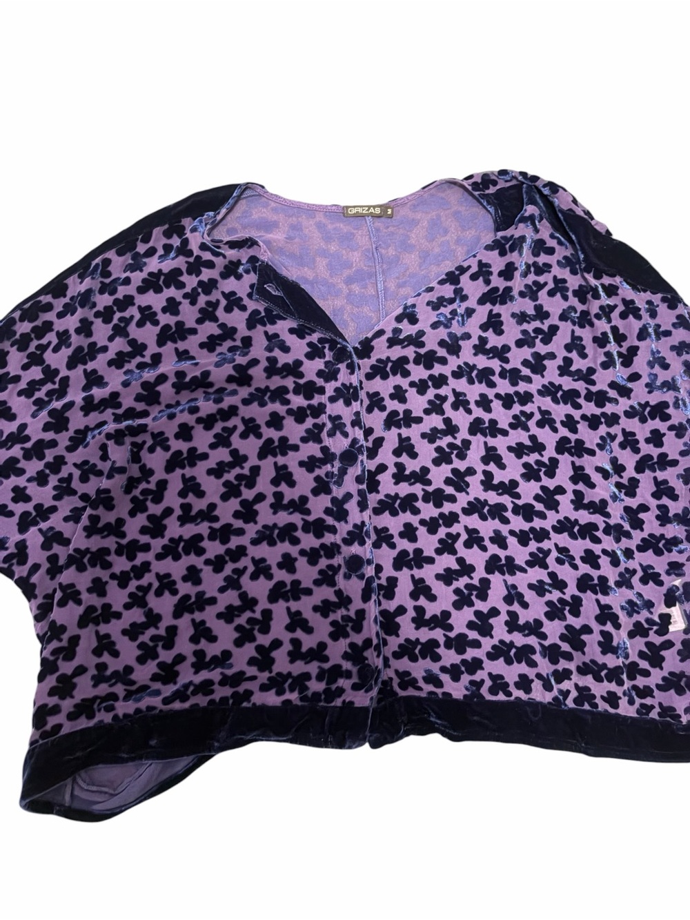 Grizas Lavender Velvet Floral-Pattern Cropped Top